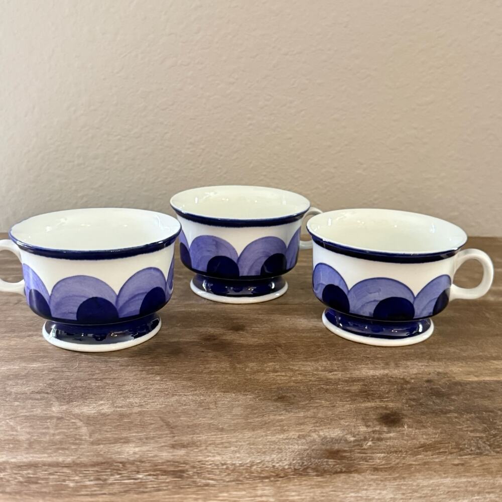 Arabia Finland Paju Cups Set of 3 Jaatinen-Winquist Blue Hand Painted MCM 1970s